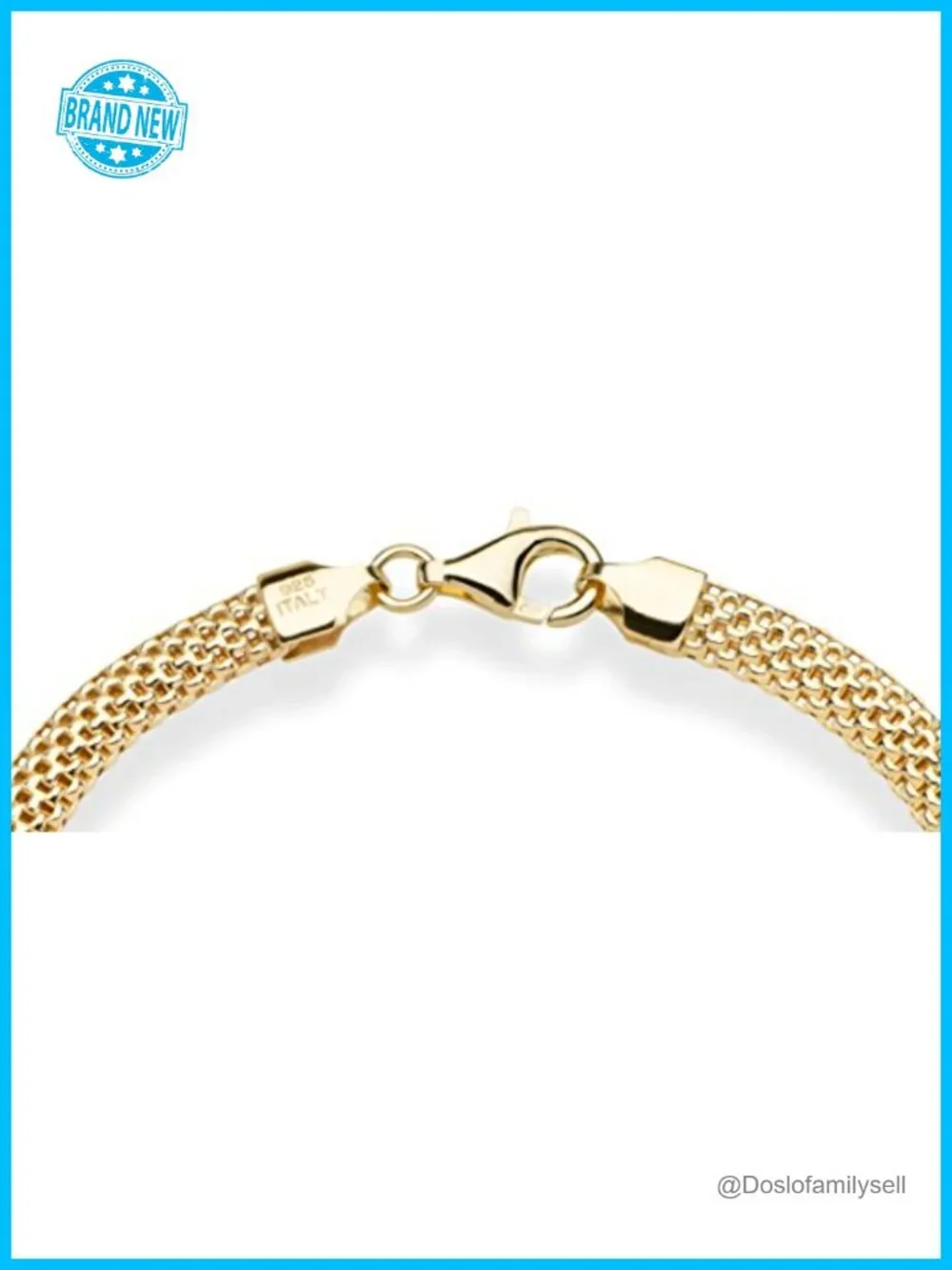 18K Gold Plated 925 Sterling Silver Italian 5mm Mesh Link Chain Bracelet